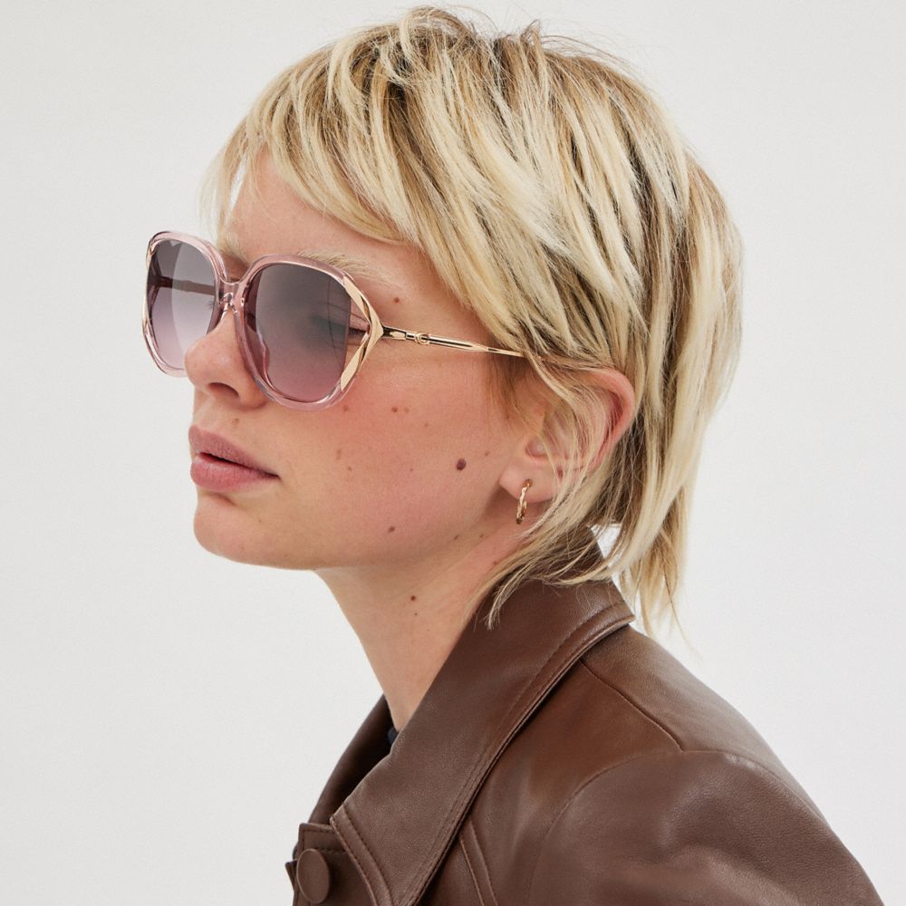 Pink/Rose Gold Coach Bandit Oversized Square Sunglasses | COH866329