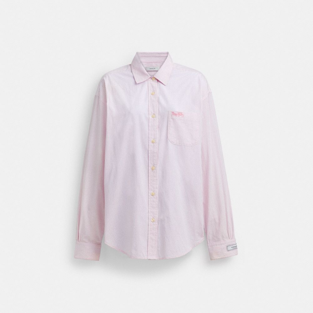 Pink/White Coach Striped Button Down Shirt In Organic Cotton | COH866011