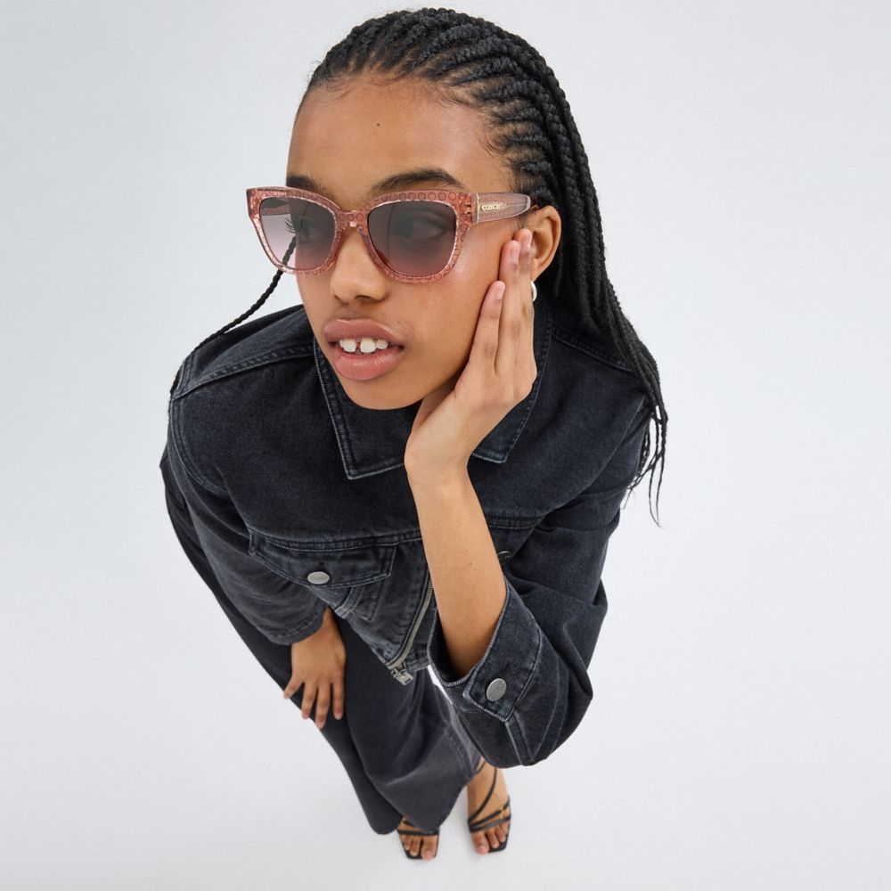 Pink Floral Coach Signature Round Sunglasses | COH866334
