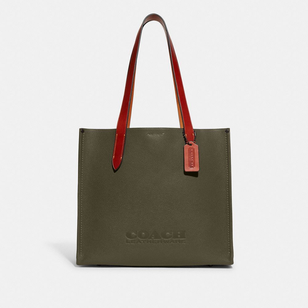 Polished Pebble Leather/Army Green Coach Relay Tote Bag 34 | COH866524