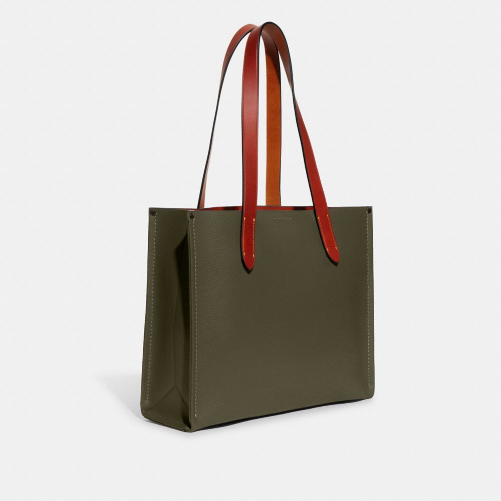 Polished Pebble Leather/Army Green Coach Relay Tote Bag 34 | COH865045