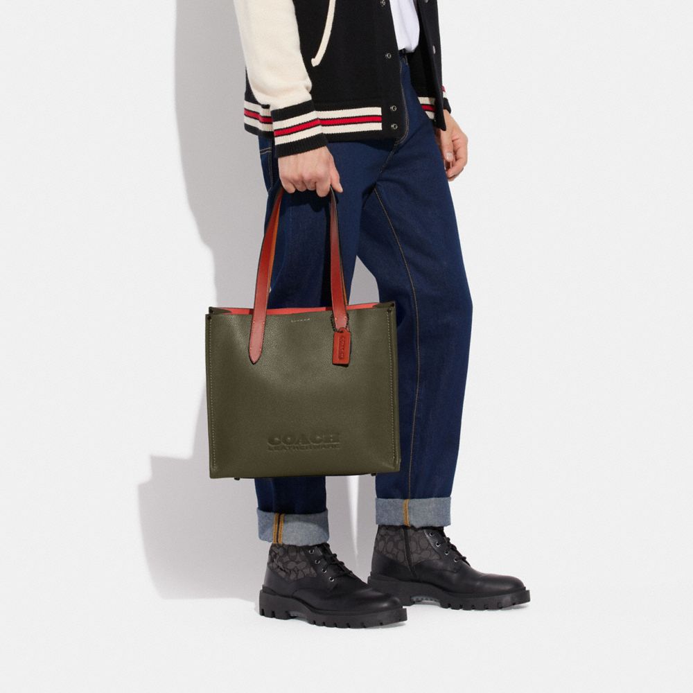 Polished Pebble Leather/Army Green Coach Relay Tote Bag 34 | COH865045