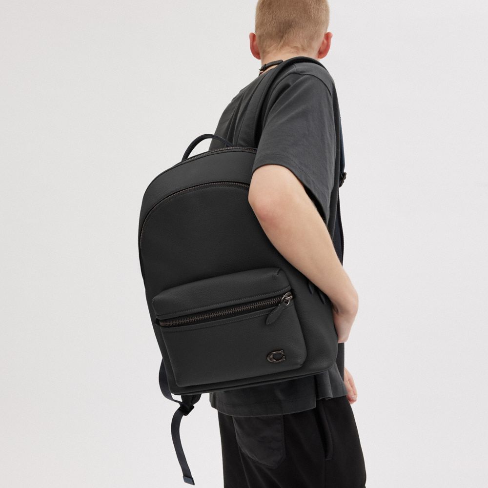 Polished Pebble Leather/Black Coach Charter Backpack | COH865472