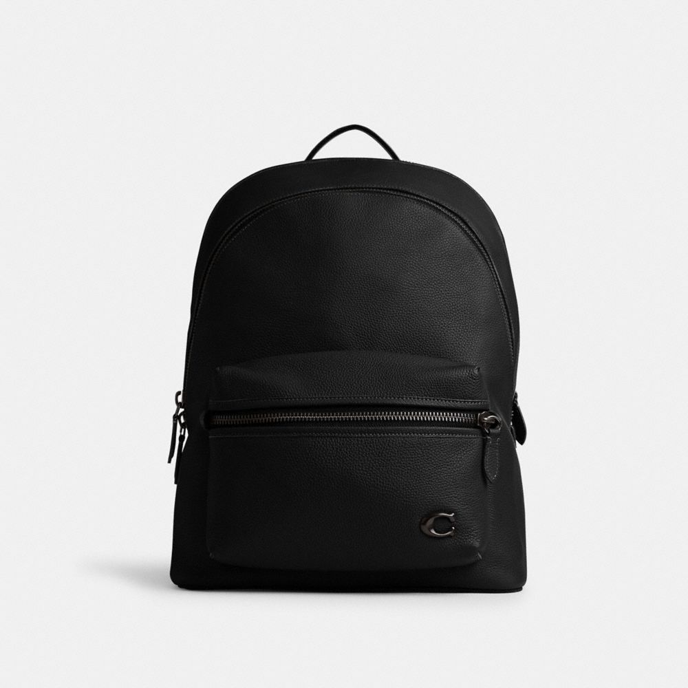 Polished Pebble Leather/Black Coach Charter Backpack | COH865472