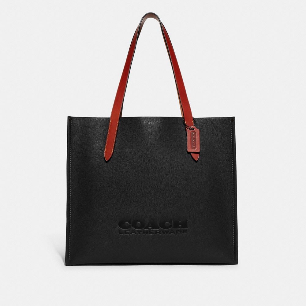 Polished Pebble Leather/Black Coach Relay Tote Bag | COH866646