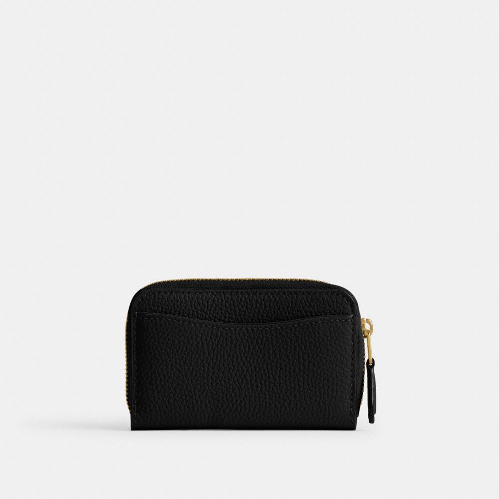 Polished Pebble Leather/Brass/Black Coach Essential Small Zip Around Card Case | COH865554
