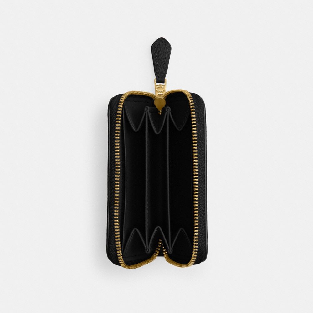 Polished Pebble Leather/Brass/Black Coach Essential Small Zip Around Card Case | COH865554