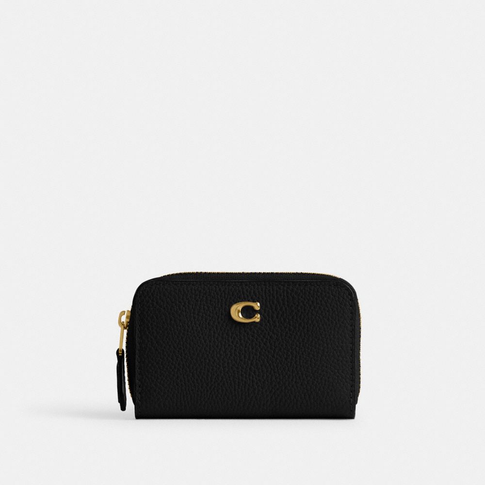 Polished Pebble Leather/Brass/Black Coach Essential Small Zip Around Card Case | COH865554