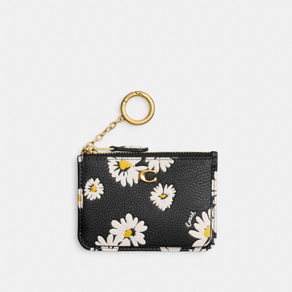 Polished Pebble Leather/Brass/Black Multi Coach Mini Skinny Id Case With Floral Print | COH865603