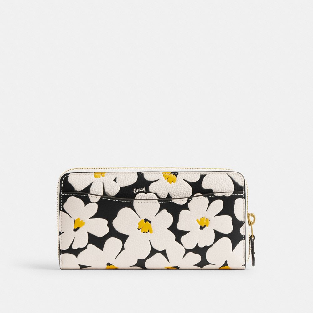 Polished Pebble Leather/Brass/Chalk Multi Coach Accordion Zip Wallet With Floral Print | COH865522