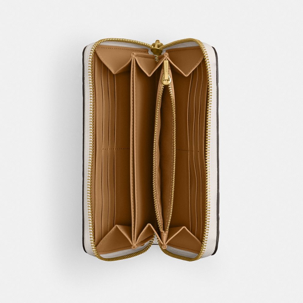Polished Pebble Leather/Brass/Chalk Multi Coach Accordion Zip Wallet With Floral Print | COH865522