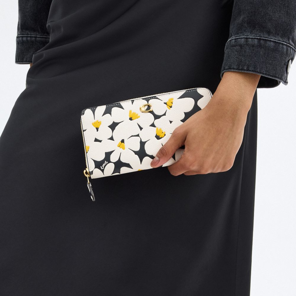 Polished Pebble Leather/Brass/Chalk Multi Coach Accordion Zip Wallet With Floral Print | COH865522