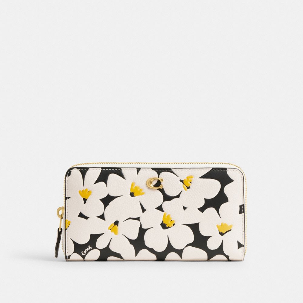 Polished Pebble Leather/Brass/Chalk Multi Coach Accordion Zip Wallet With Floral Print | COH865522