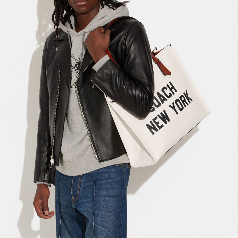 Polished Pebble Leather/Chalk Multi Coach Relay Tote Bag With Graphic | COH866527