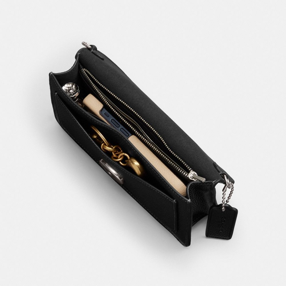 Polished Pebble Leather/Silver/Black Coach Tabby Chain Clutch | COH865214