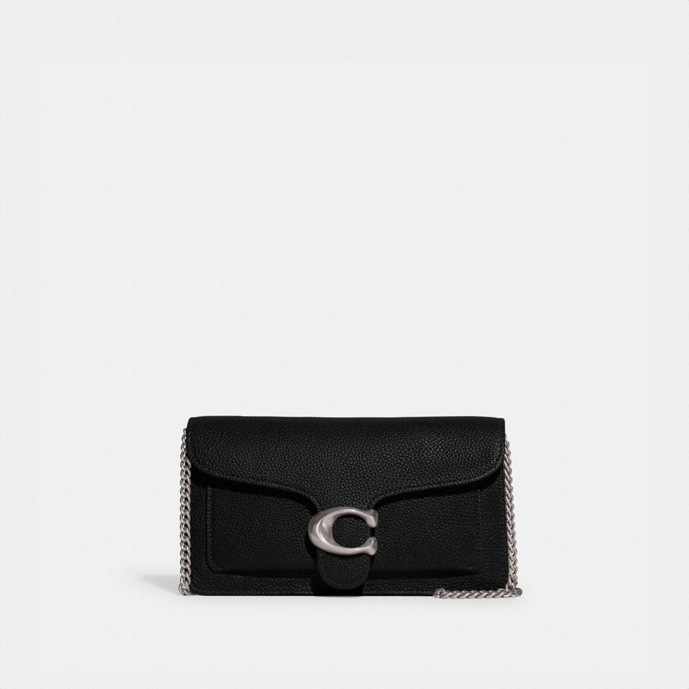 Polished Pebble Leather/Silver/Black Coach Tabby Chain Clutch | COH865214