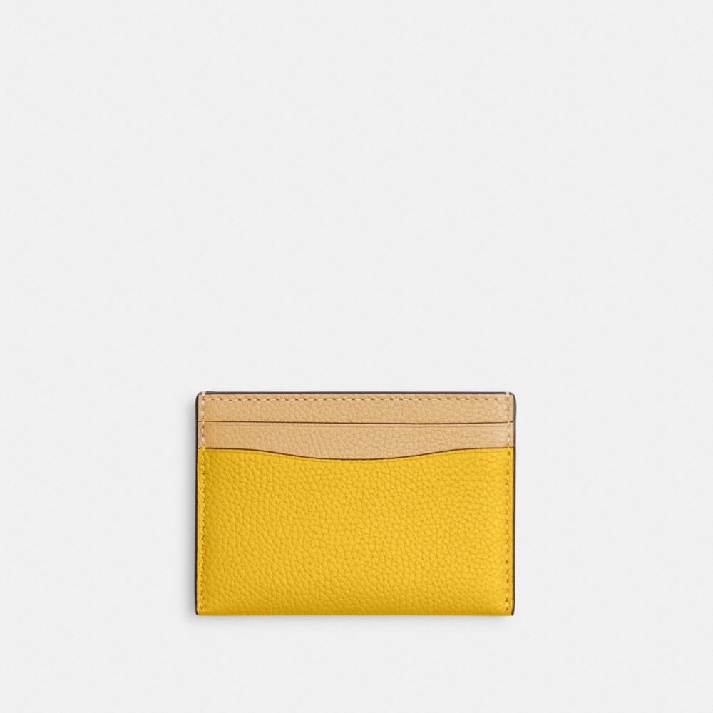 Polished Pebble Leather/Silver/Canary Multi Coach Essential Card Case In Colorblock | COH865610
