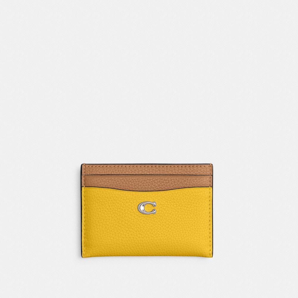 Polished Pebble Leather/Silver/Canary Multi Coach Essential Card Case In Colorblock | COH865610