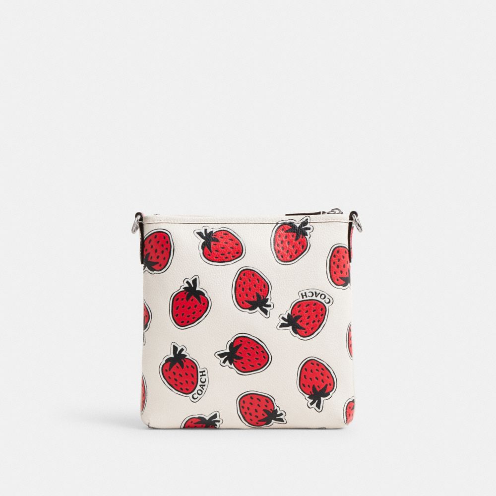 Polished Pebble Leather/Silver/Chalk Multi Coach Kitt Messenger Crossbody Bag With Strawberry Print | COH865377