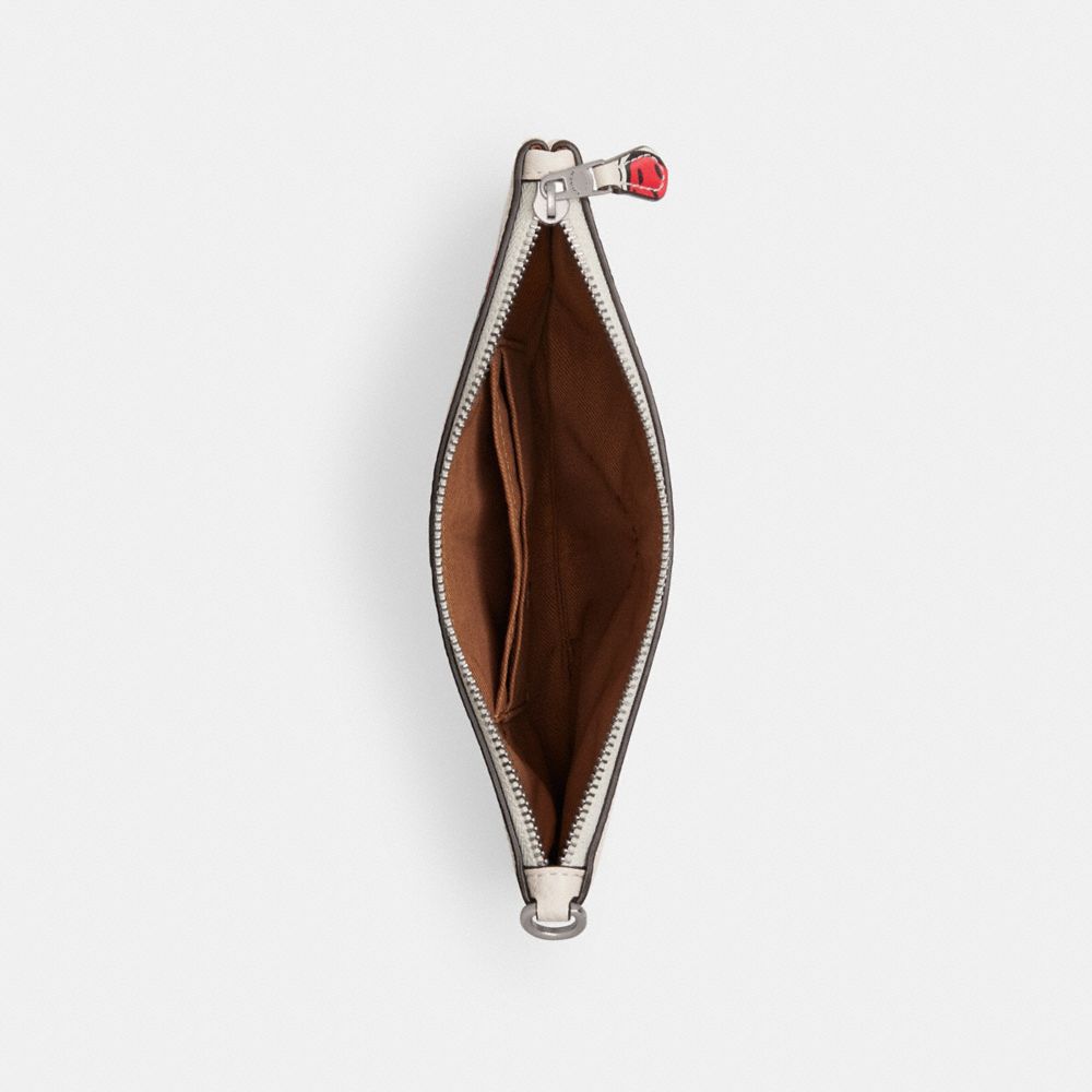 Polished Pebble Leather/Silver/Chalk Multi Coach Small Wristlet With Strawberry Print | COH865646