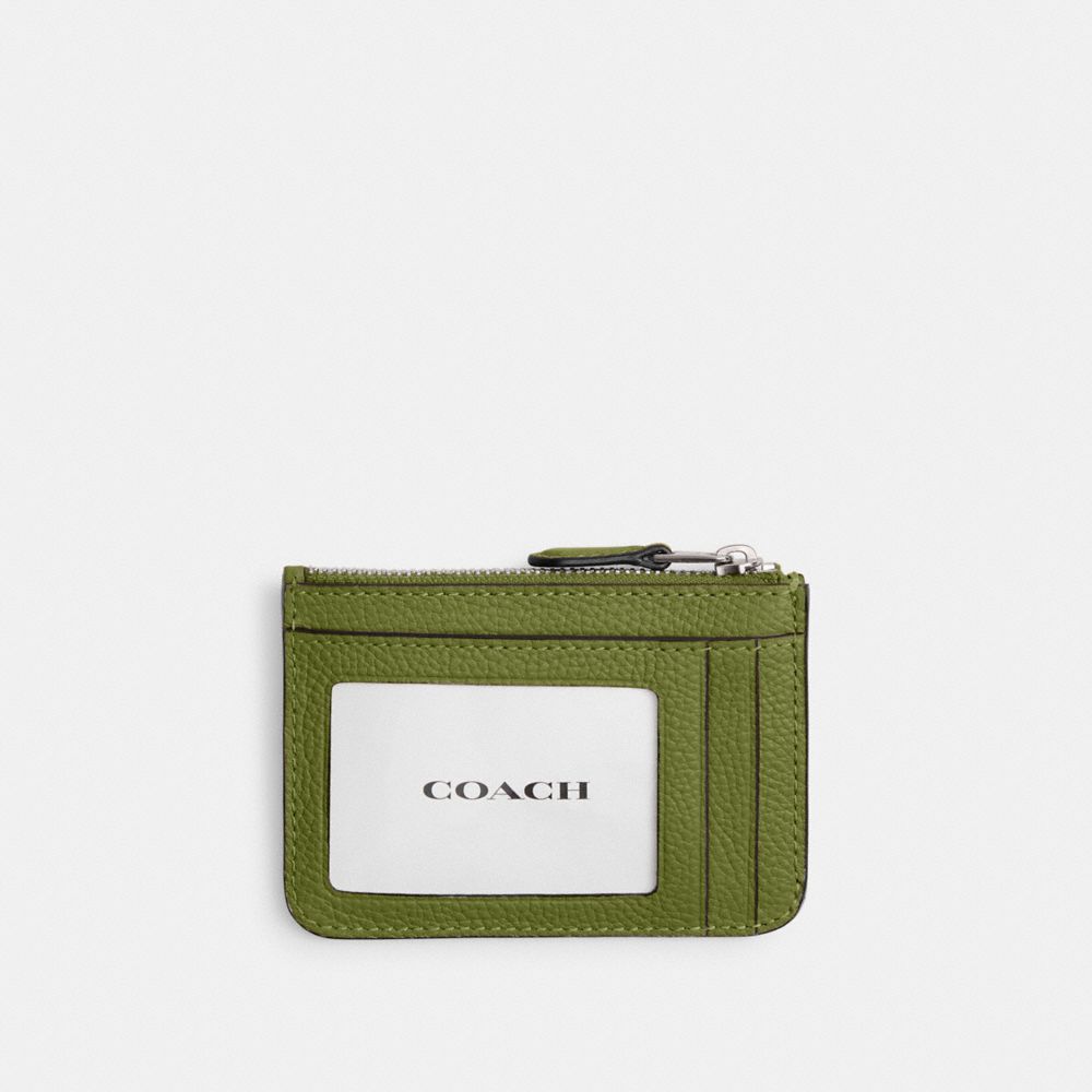 Polished Pebble Leather/Silver/Dark Lime Coach Mini Skinny Id Case | COH865533