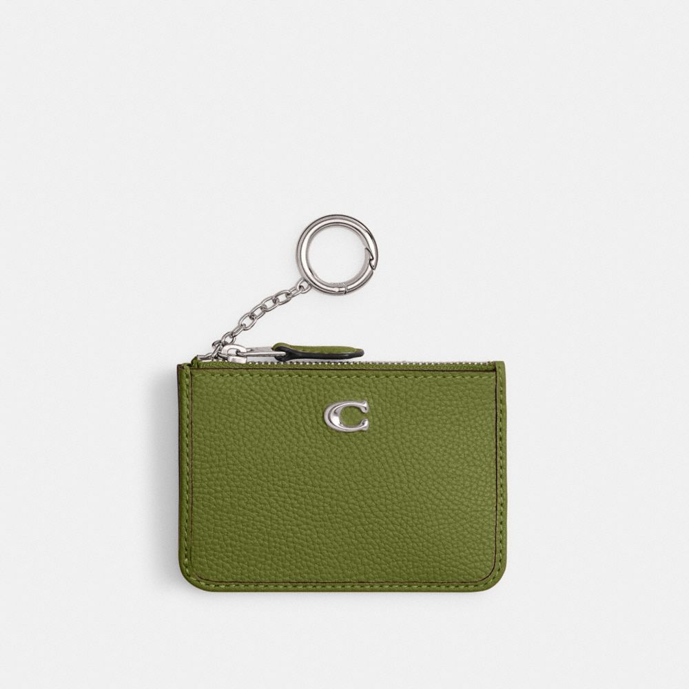 Polished Pebble Leather/Silver/Dark Lime Coach Mini Skinny Id Case | COH865533