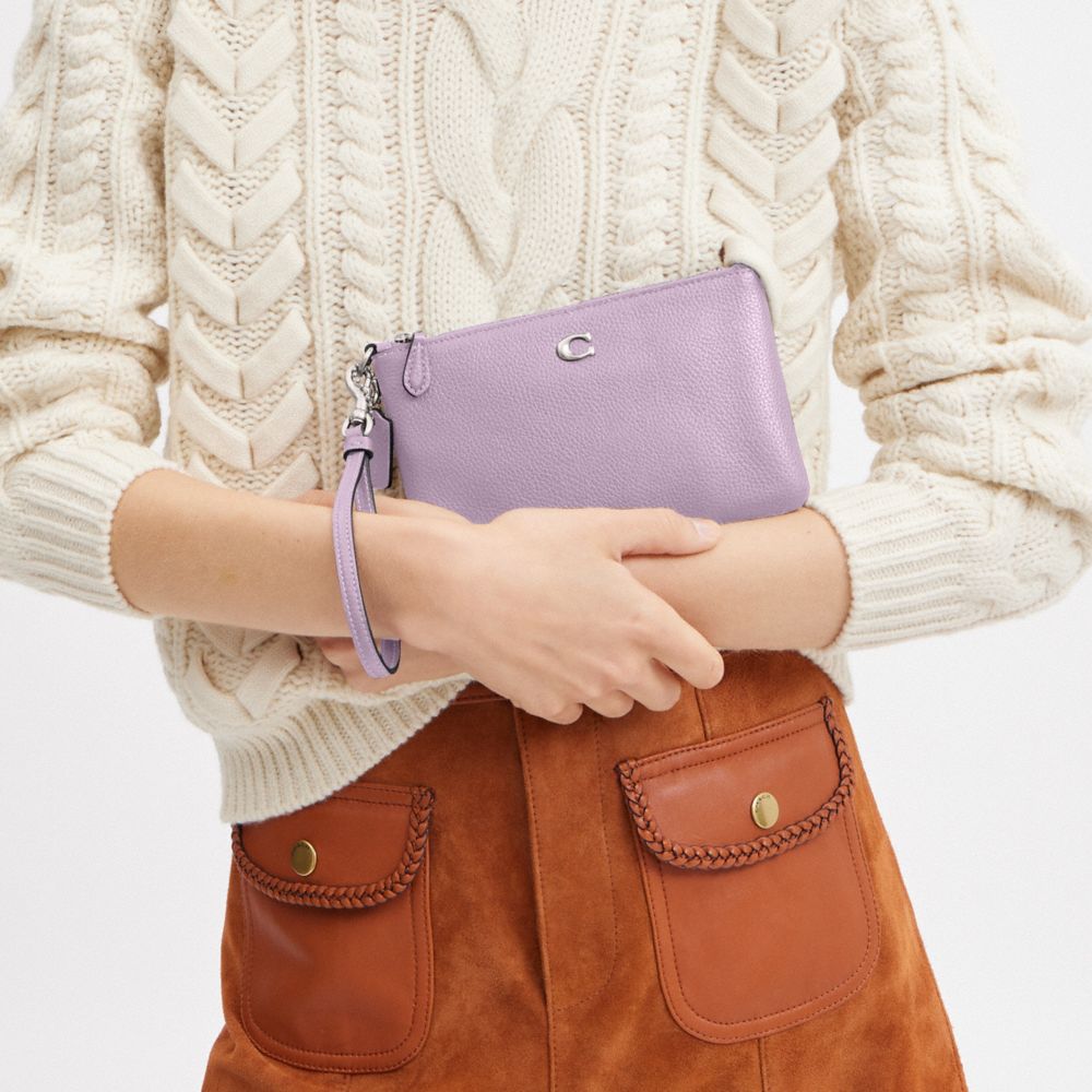 Polished Pebble Leather/Silver/Soft Purple Coach Small Wristlet | COH865622