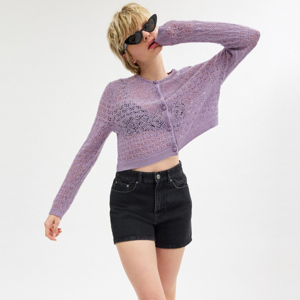 Purple Coach Lace Knit Cardigan | COH865951