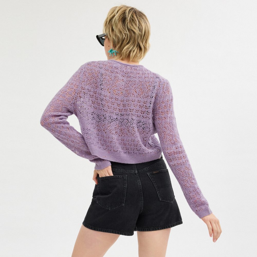 Purple Coach Lace Knit Cardigan | COH865951