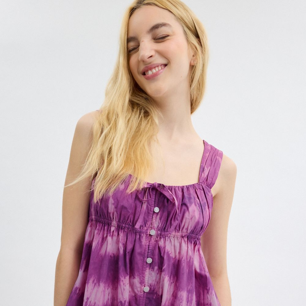 Purple Coach Tie Dye Sleeveless Dress In Organic Cotton | COH866069