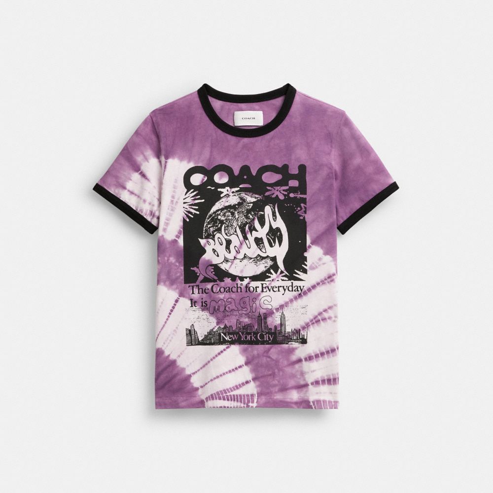 Purple Multi Coach 90's Tie Dye T Shirt In Organic Cotton | COH866010