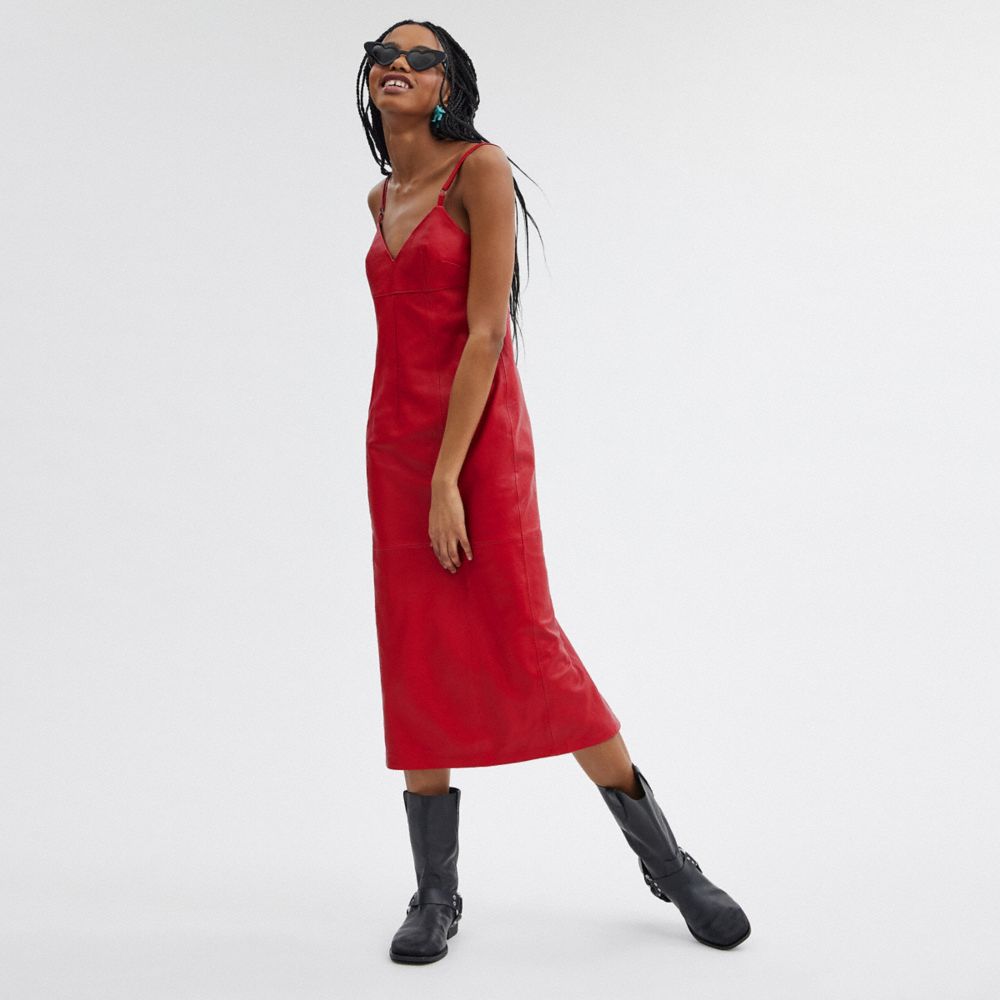 Red Coach Long Leather Dress | COH866060