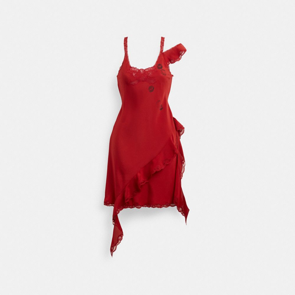 Red Coach Mini Ruffle Dress | COH866059