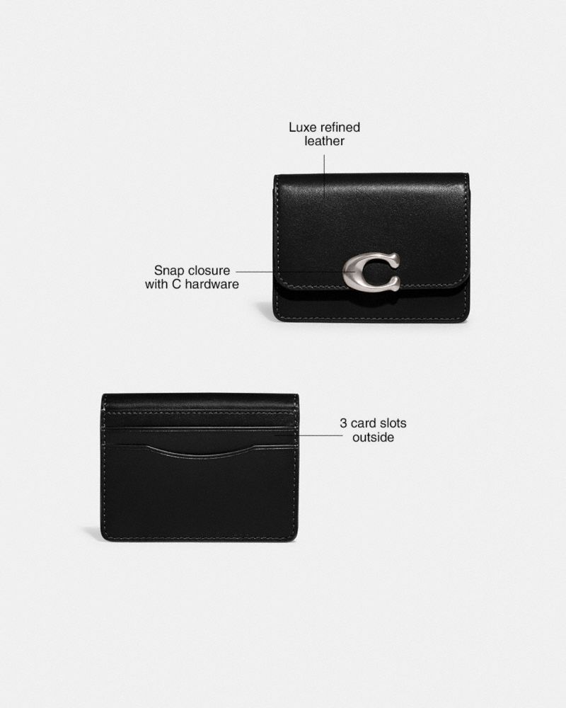 Refined Calf Leather/Brass/Ivory Coach Bandit Card Case | COH865672
