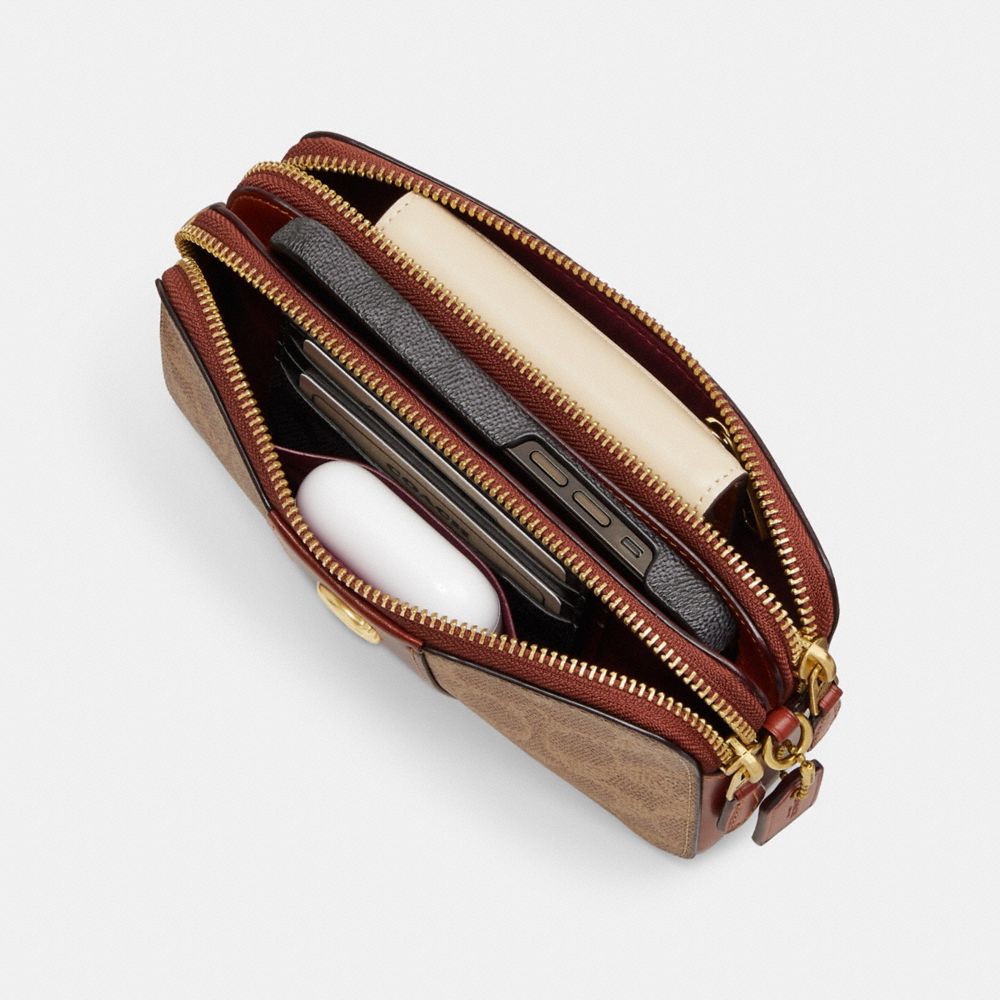 Refined Calf Leather/Brass/Tan/Rust Coach Kira Crossbody Bag In Colorblock Signature Canvas | COH865637