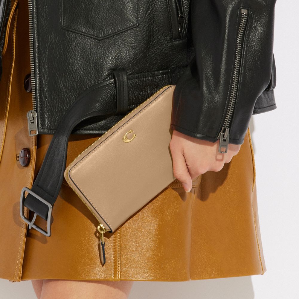 Refined Calf Leather/Brass/Tan Coach Accordion Zip Wallet | COH866729