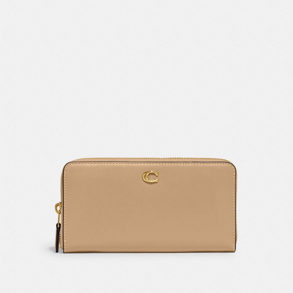 Refined Calf Leather/Brass/Tan Coach Accordion Zip Wallet | COH866729