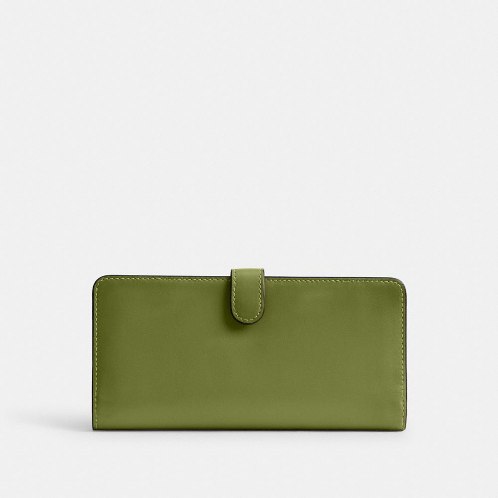 Refined Calf Leather/Silver/Dark Lime Coach Skinny Wallet | COH865485