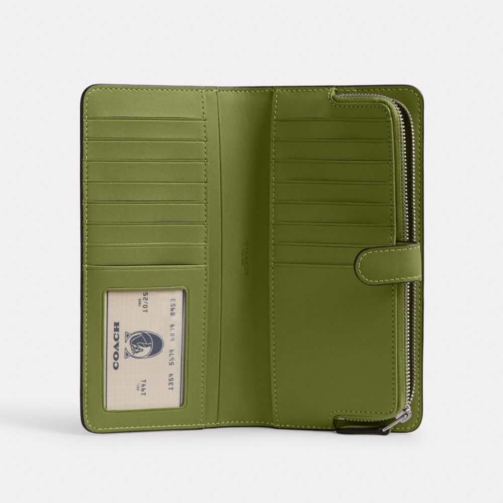 Refined Calf Leather/Silver/Dark Lime Coach Skinny Wallet | COH865485