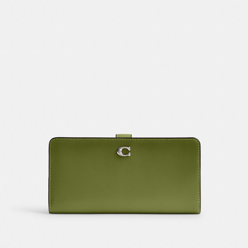 Refined Calf Leather/Silver/Dark Lime Coach Skinny Wallet | COH865485