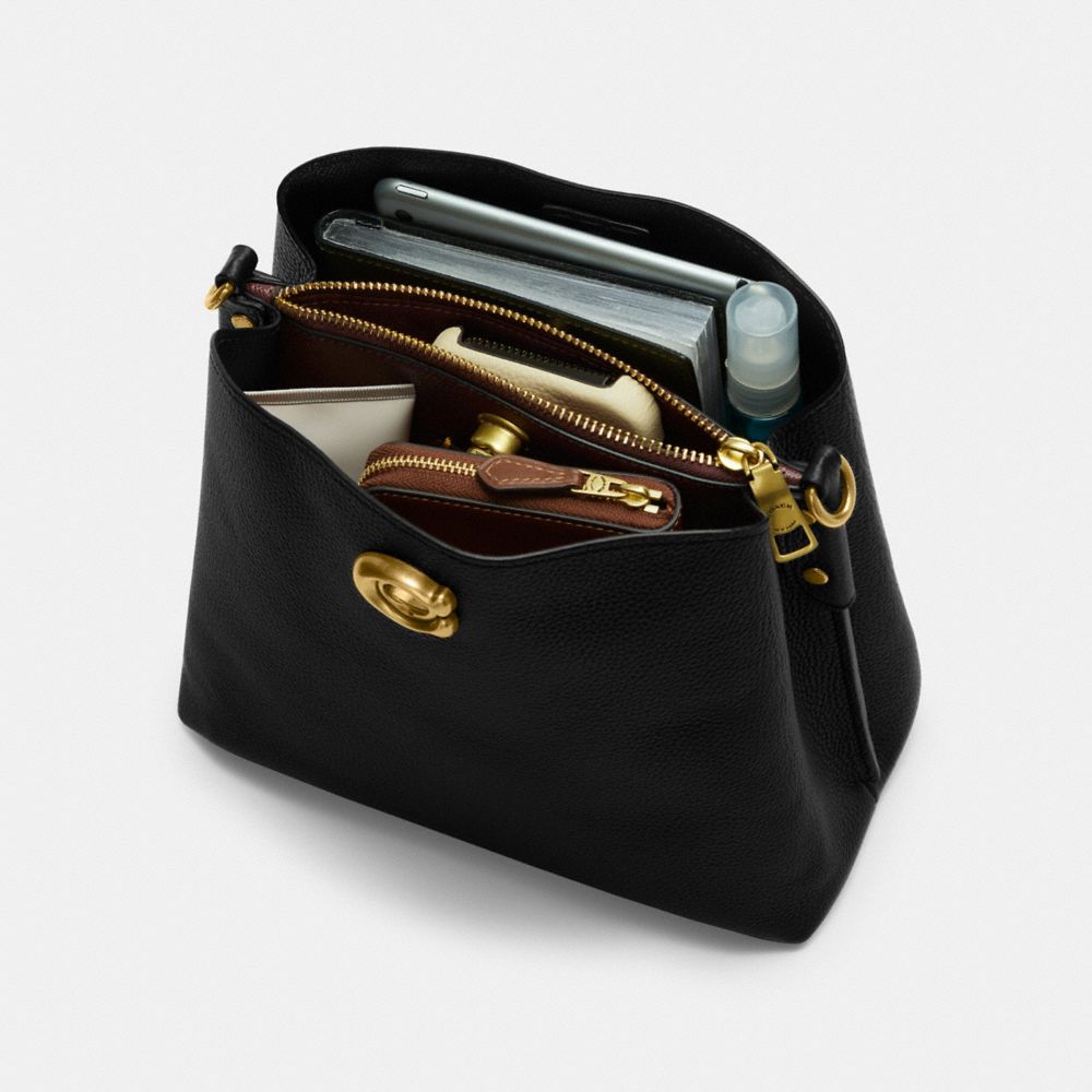 Refined Pebble Leather/Brass/Black Coach Willow Bucket Bag | COH864928
