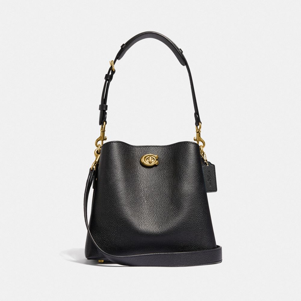 Refined Pebble Leather/Brass/Black Coach Willow Bucket Bag | COH864928