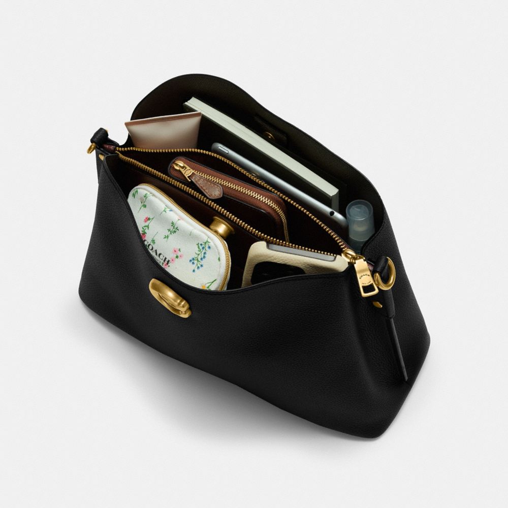 Refined Pebble Leather/Brass/Black Coach Willow Shoulder Bag | COH864950