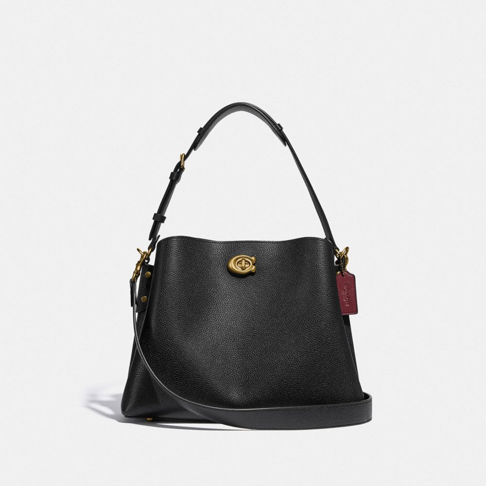 Refined Pebble Leather/Brass/Black Coach Willow Shoulder Bag | COH864950