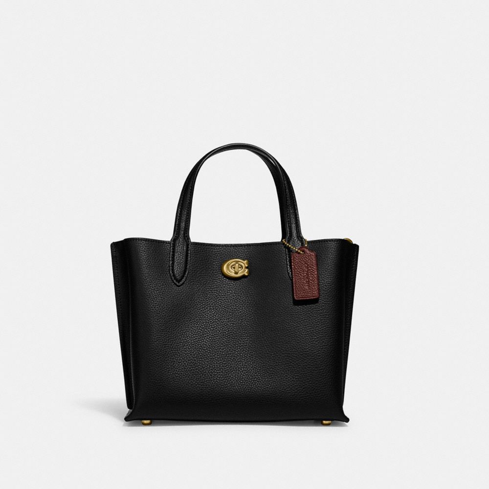 Refined Pebble Leather/Brass/Black Coach Willow Tote Bag 24 | COH865327