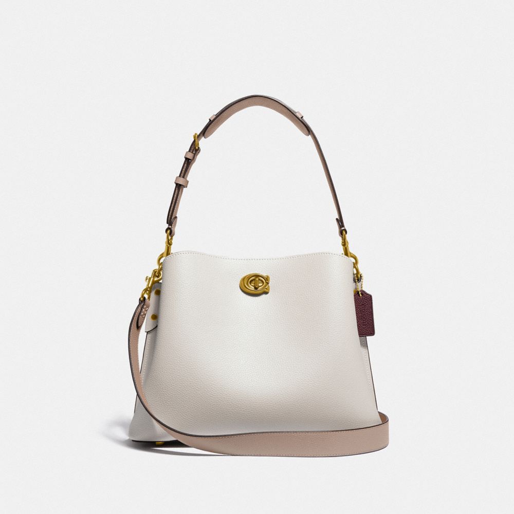 Refined Pebble Leather/Brass/Chalk Multi Coach Willow Shoulder Bag In Colorblock | COH864939