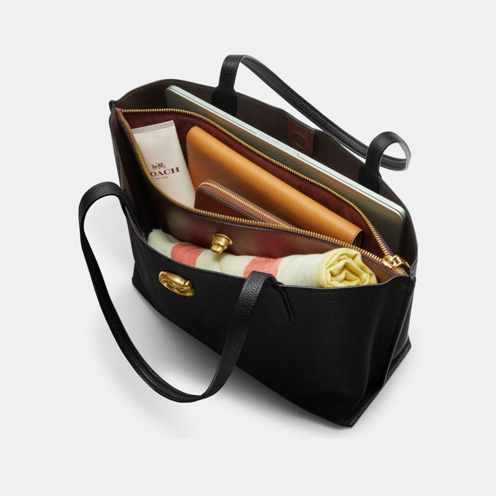 Refined Pebble Leather/Brass/Dark Stone Coach Willow Tote Bag | COH865015