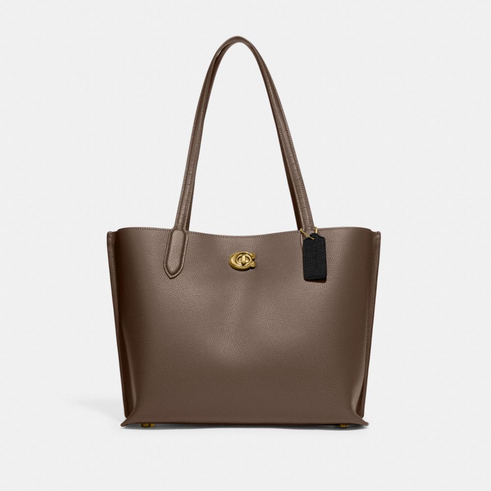 Refined Pebble Leather/Brass/Dark Stone Coach Willow Tote Bag | COH865015