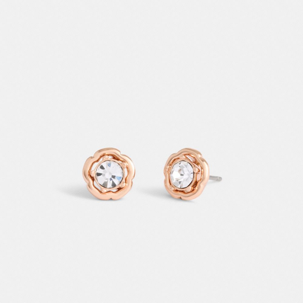 Rose Gold Coach Halo Tea Rose Stud Earrings | COH866133
