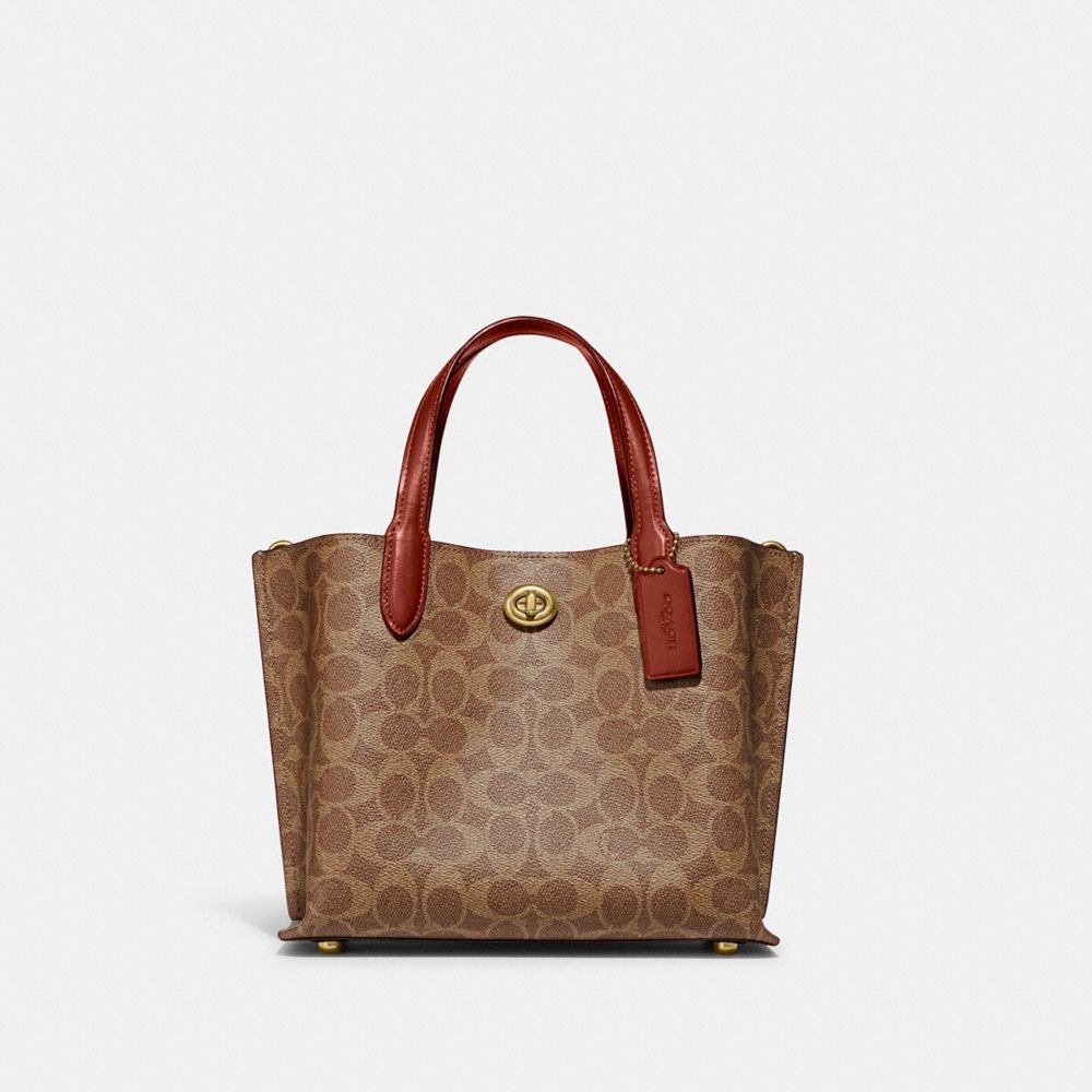 Signature Coated Canvas/Brass/Tan/Rust Coach Willow Tote Bag 24 In Signature Canvas | COH865059
